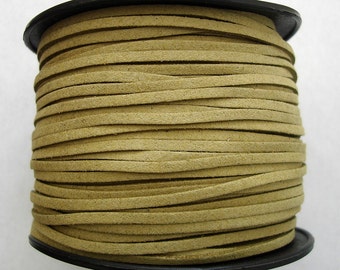 Faux Suede  Cord Lace Cord Leather Flat  Green Yellow 3x1.5mm-20ft