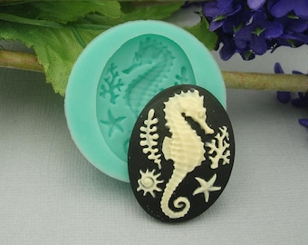 Silicone Mold   Sea Life Seahorse  Cameo Flexible  for Crafts, Jewelry, Resin, Scrapbooking, Polymer Clay, Push Mold