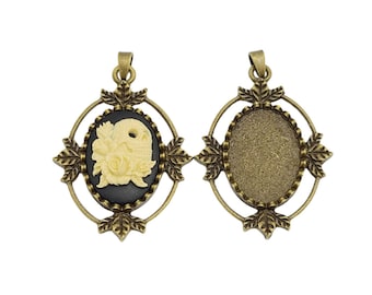 2pcs- Antique Brass  Oval Cabochons Cameos Frame Settings Bezel Tray(tray: 25x18mm) .