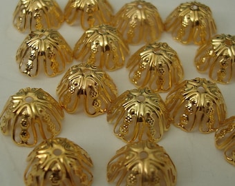 100pcs -Bright Gold Plated Bead Caps 11mm.