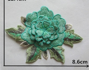 Green Rose Flower  Applique Embroidery Sewing on Patches Sewing 3-D.