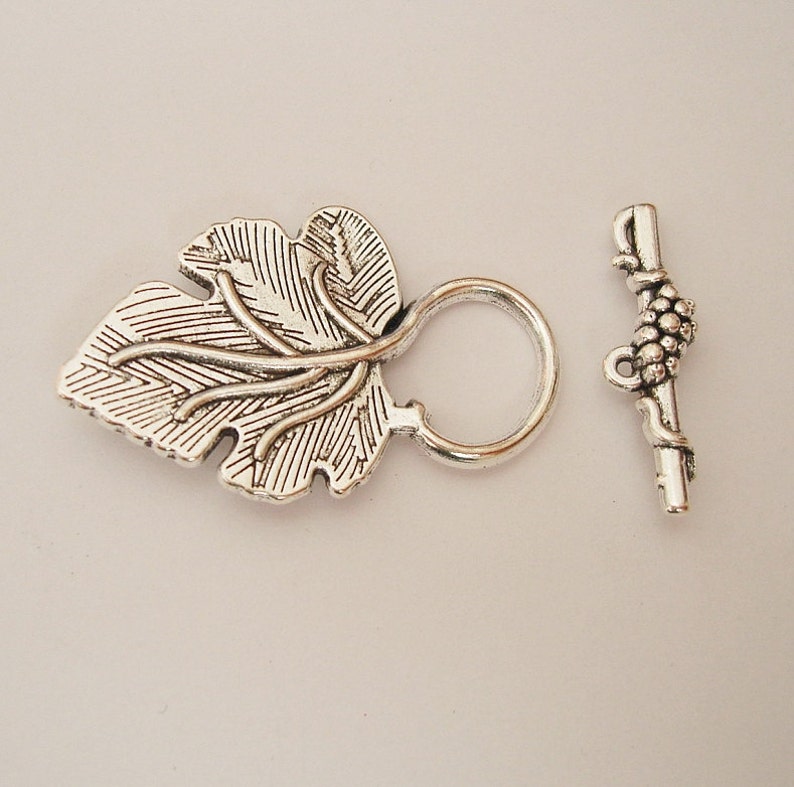 Toggle Clasp Leaf Shape Antiqued Silver 5 Sets image 3