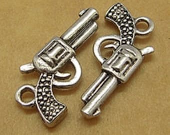 20pcs-Gun Charm, Double Sided, Antique Silver Color.