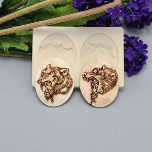 Silicone Mold  Wolf Head  Cameo Jewelry Making Resin Polymer Clay.