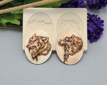 Silicone Mold  Wolf Head  Cameo Jewelry Making Resin Polymer Clay.