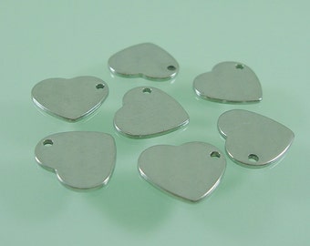 10pcs- Stainless Steel  Tag Stamping Blanks Charms, Heart  Punched Hole.