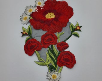 Large Red Peony Flower Embroidered Applique Patch - Sew On Embellishment For Clothes, Bags, Home Decor - View #13