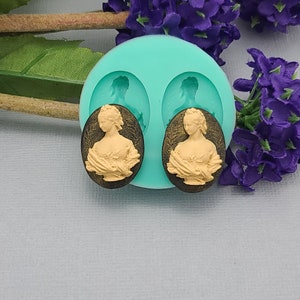 Lady Bust 2 Cameos Flexible Silicone Mould for Crafts, Jewelry, Resin, Scrapbooking, Polymer Clay.
