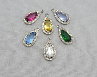 Accesorios para colgante con forma de lágrima de circonita cúbica chapada en rodio CZ, suministros de joyería.