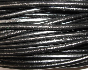 5ft-Black Genuine Leather Cord Round   4mm