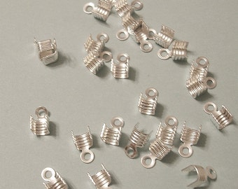 100pcs-Brass Cord Tips Terminator Bright Silver , 4x7mm.