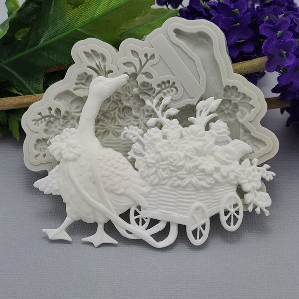 Goose  with Flowers Silicon Mold  Flexible Silicone Mould for Crafts, Jewelry, Resin, Scrapbooking, Polymer Clay.