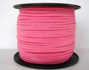 20ft-Faux Suede Cord Lace Leather Flat Cord  Hot Pink 3x1.5mm.