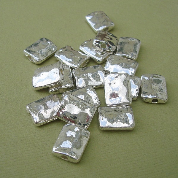 12pcs-Silver Plated Beads Hammered Rectangle  10x8x3mm.