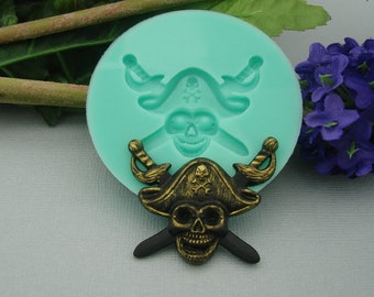 Pirat Skull Silicon Mold  Flexible Silicone Mould for Crafts, Jewelry, Resin, Scrapbooking, Polymer Clay.