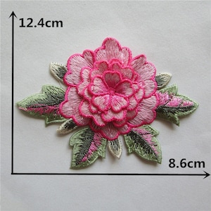 Pink Rose Flower  Applique Embroidery Sewing on Patches Sewing 3-D.
