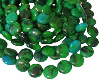 Natural Chrysocolla Coin Beads - 14mm  - Strand 7.5 inch.