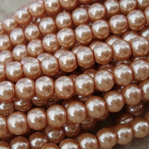 Pearl Bead, Glass,Rosy Brown, 4mm, Strand- 32inch.