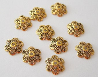 50-Antiqued Gold Flower Bead Cap 12mm.