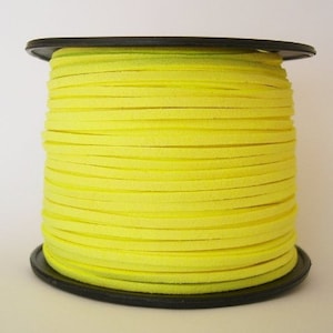 Faux Suede  Cord Leather Flat  Yellow 3x1.5mm-20ft