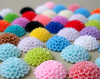 50pcs-Rose Flower Cabochon, Mix Color, Resin, 15mm.
