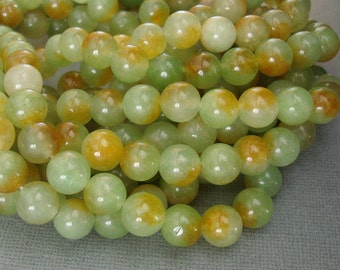 Natural Two Tones Olive Jade Beads - 10mm  - 14 inch Strand.