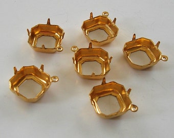 Brass Settings - 12x12mm Prong Settings Square Octagon Open Back One Rings.