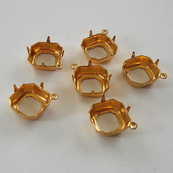 Brass Settings - 12x12mm Prong Settings Square Octagon Open Back One Rings.
