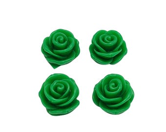 4pcs-Green Flower Cabochon, Green, Resin, D-23mm, H-13mm.