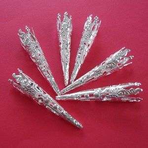20Pcs-Silver Plated Filigree Cone Bead Cap- 41X8mm.