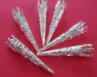 20 piezas - Tapa de cuenta cónica de filigrana plateada - 41 x 8 mm.