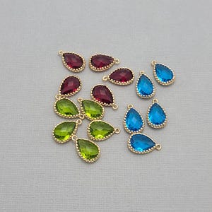2pcs- Teardrop Framed  24K Gold  Plated Brass  Glass Bezel Pendant 16x9.5 mm.