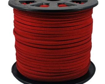 20ft-Faux Suede Cord Lace Leather Flat  Dark Red 3x1.5mm.