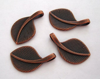 6pcs- Leaf Charm Pendant  Antiqued Copper Double Sided.