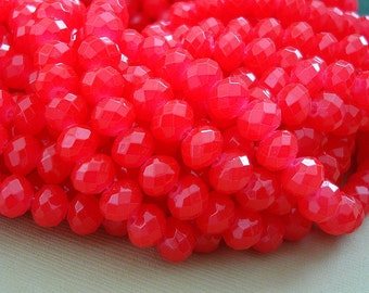 15inch-Red Quartz Glass Faceted Rondelle Beads...8mmx6mm.