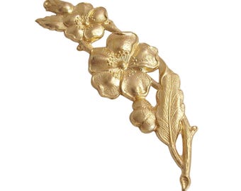 Flowers Leaf Branch Embellishment Raw Brass Stamping Pendant .(1 Pc)