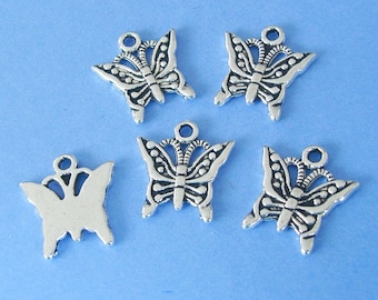 12pcs-Butterfly Charm, Antique Silver Color.