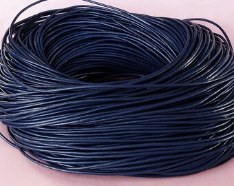 15ft- Dark Blue Genuine Leather Cord Round   2mm