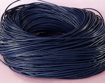15ft- Dark Blue Genuine Leather Cord Round   2mm