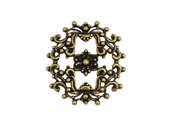Victorian Antique Brass Ornate Filigree, Vintage Style Openwork Medallion Jewelry Finding for Necklaces, Earrings and Craft Projects.
