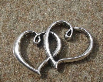 10pcs-Heart Charm, Double Sided, Antique Silver Color.