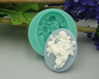 Silicone Mold   Cherub  Cameo Flexible  for Crafts, Jewelry, Resin, Scrapbooking, Polymer Clay, Push Mold