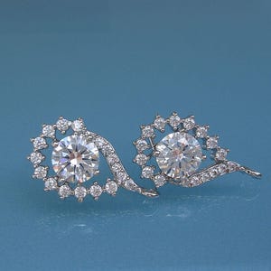 2pcs-18mmX11mm Rhodium Plated Brass Faceted Clear CZ, Zirconia Earring, 925 Sterling Silver Post Earrings.