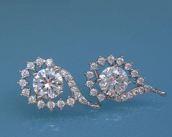 2pcs-18mmX11mm Rhodium Plated Brass Faceted Clear CZ, Zirconia Earring, 925 Sterling Silver Post Earrings.