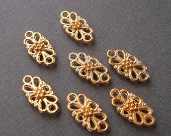 10pcs-Pendant, Charm Connector Flower   Gold 8x16mm.