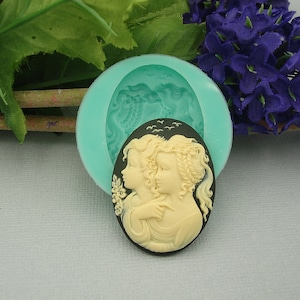 Silicone Mold  Two Girls Cameo Flexible  for Crafts, Jewelry, Resin, Scrapbooking, Polymer Clay.
