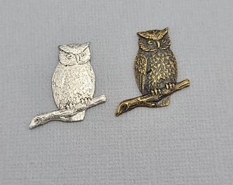 Owl on Branch  Brass Stamping Ornament Pendant Jewelry Findings.
