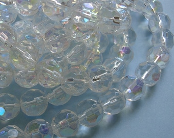 12inch-Rainbow Clear Quartz Glass Faceted Round Beads...8mm.
