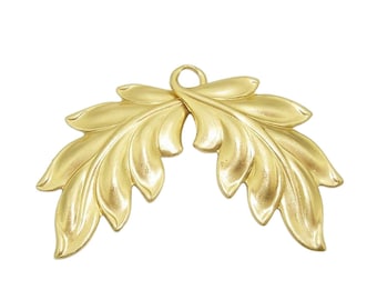2-Large Leaf Raw Brass Stamping Ornament Pendant Jewelry Findings.