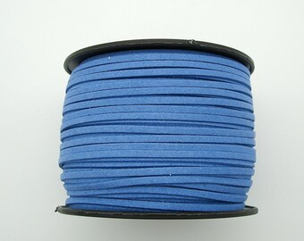 20ft-Faux Suede Cord Lace Leather Flat  Cornflower Blue 3x1.5mm.